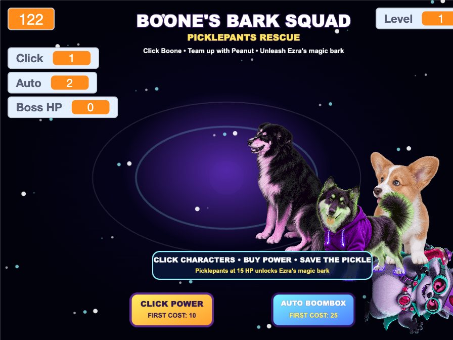 The rescue is complete: Boone, Peanut, Ezra and a reformed Professor Picklepants